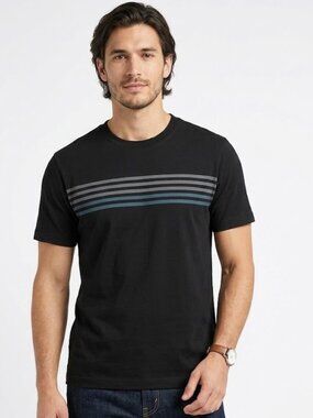 Lee Men’s Crew Neck Striped Short Sleeve Tee Black Gray Blue Size XL